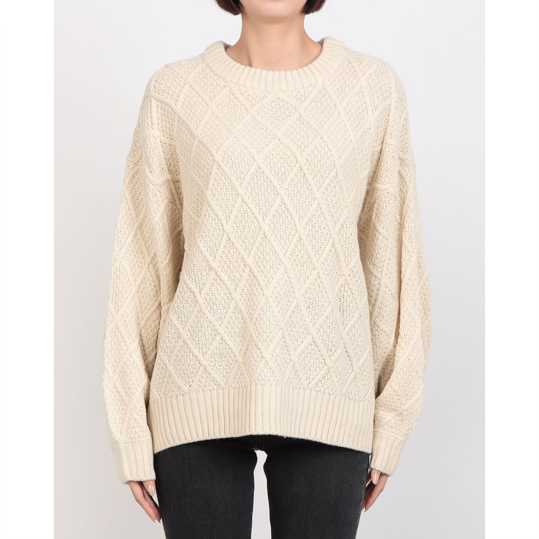 ジーンズメイト JEANS MATE C-FORT POINT 柄編み クルーネック (アイボリー) アイボリー