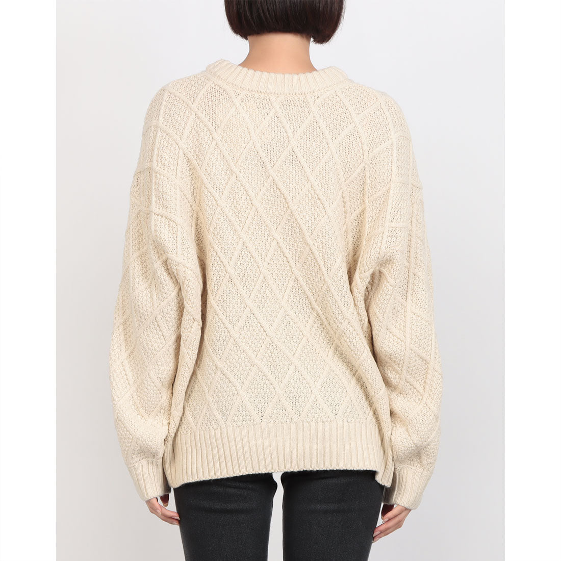 ジーンズメイト JEANS MATE C-FORT POINT 柄編み クルーネック (アイボリー) アイボリー