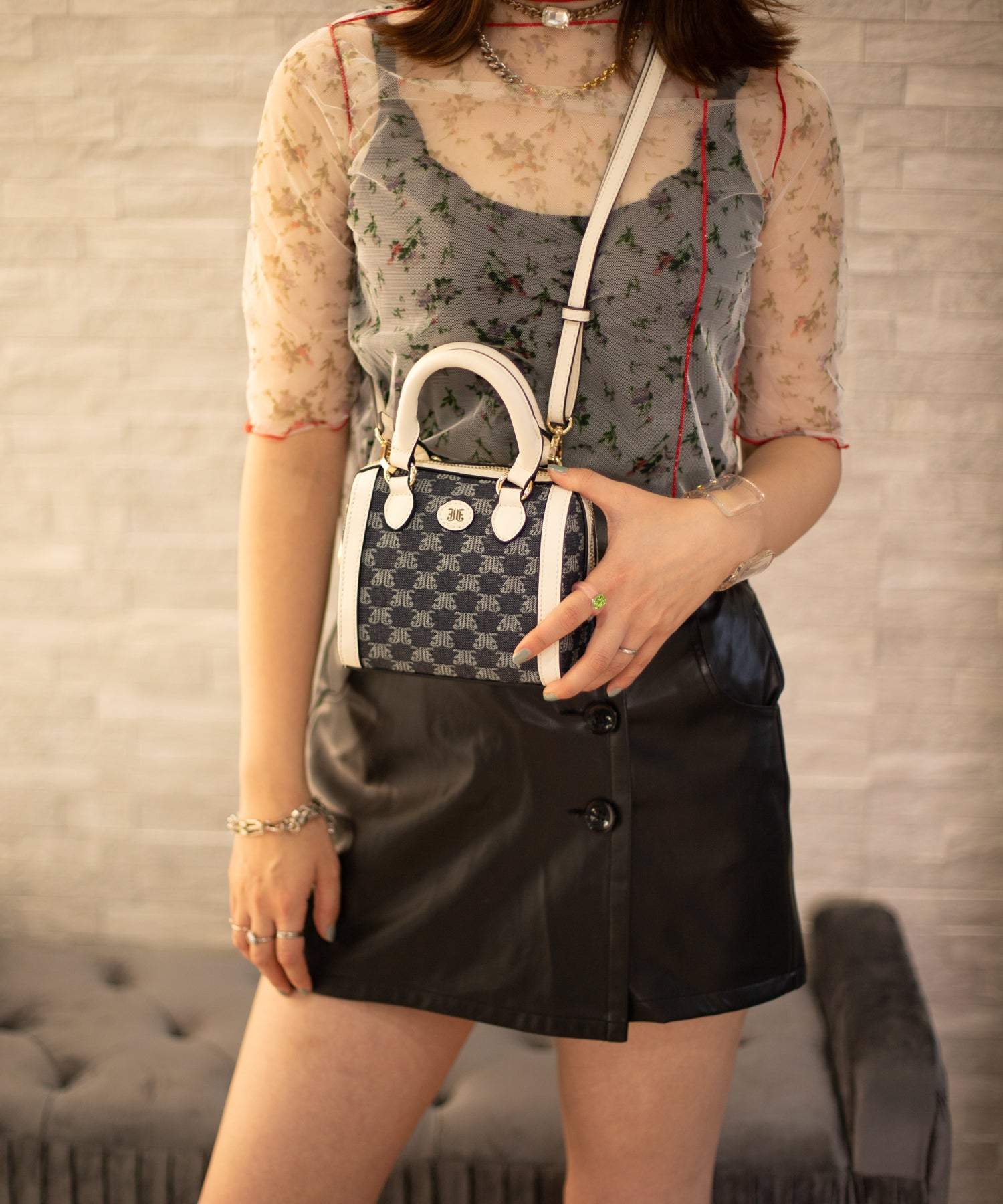 Jouetie JJ Monogram Jacquard Micro Mini Boston Bag Shoulder Bag