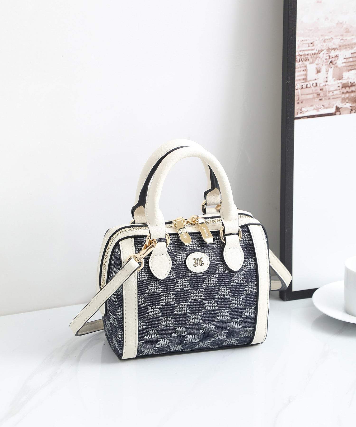 Jouetie JJ Monogram Jacquard Micro Mini Boston Bag Shoulder Bag