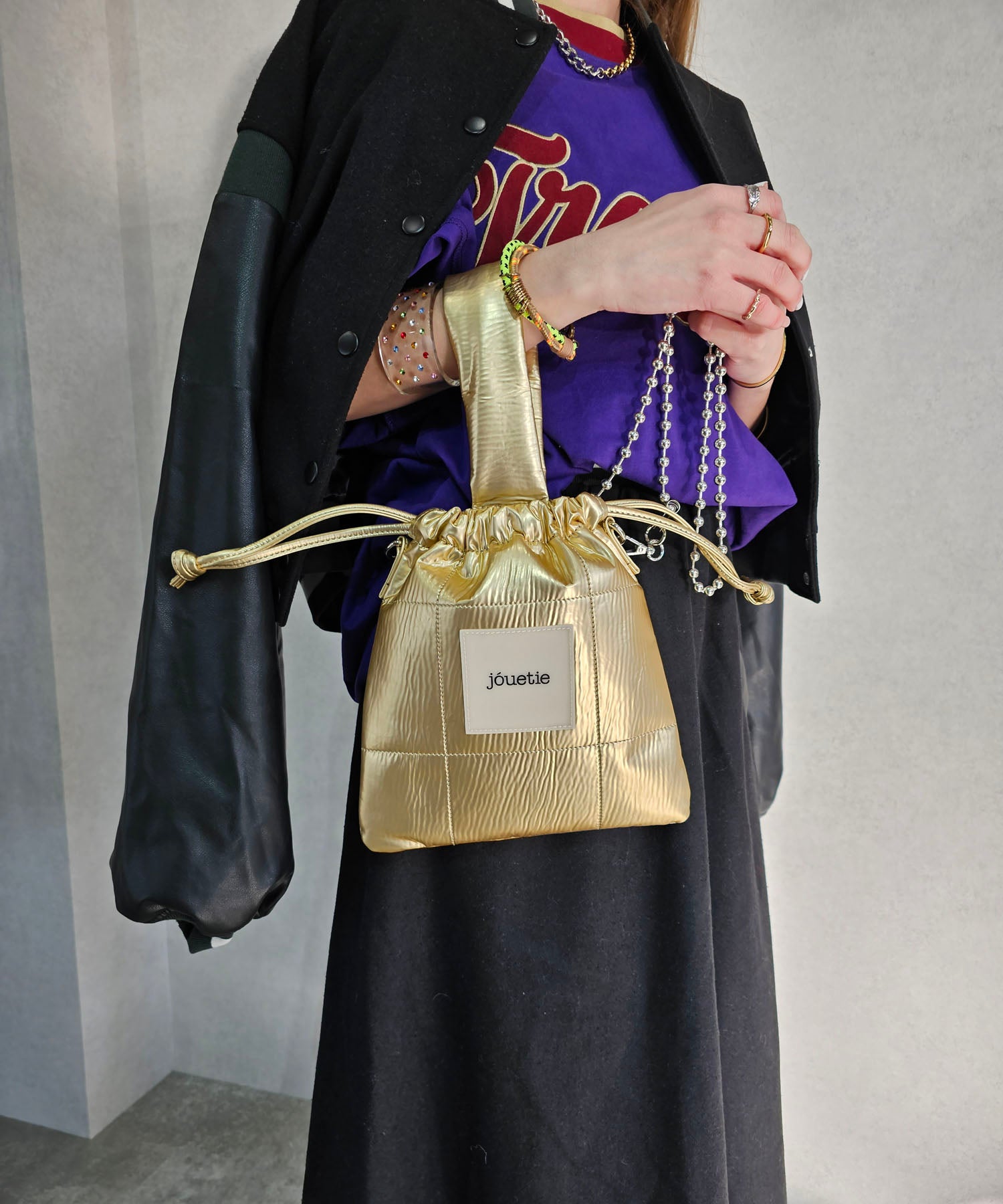 jueti jouetie金屬pu縫繩子肩袋