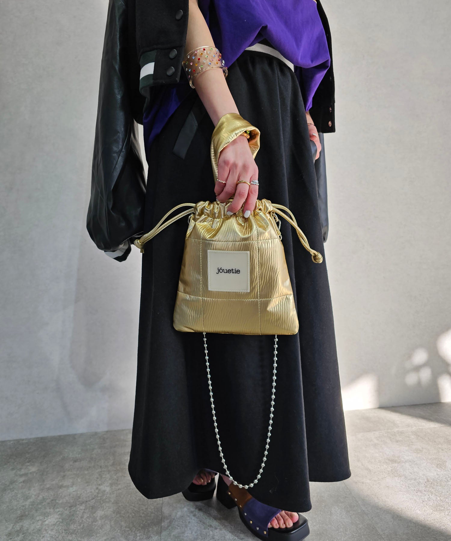 jueti jouetie金屬pu縫繩子肩袋