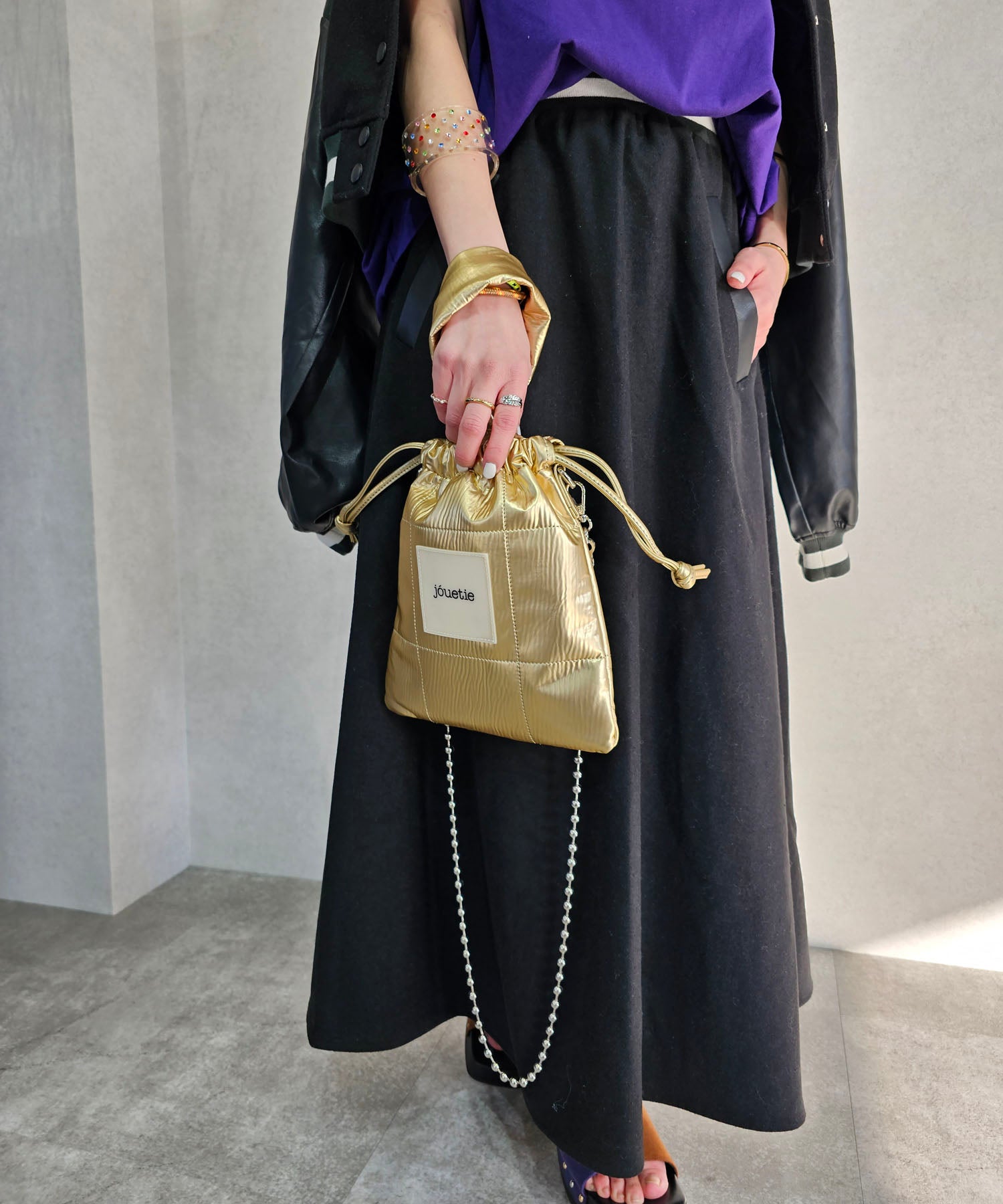 jueti jouetie金屬pu縫繩子肩袋