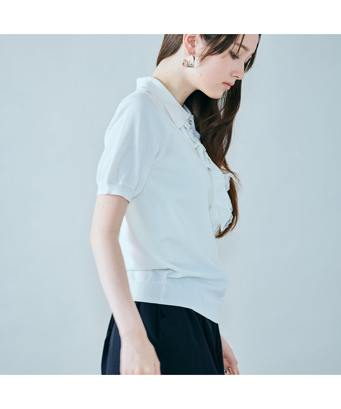 オーディア ミューズ Audie a Muses フリル付きポロニット (ブラウン) ブラウン