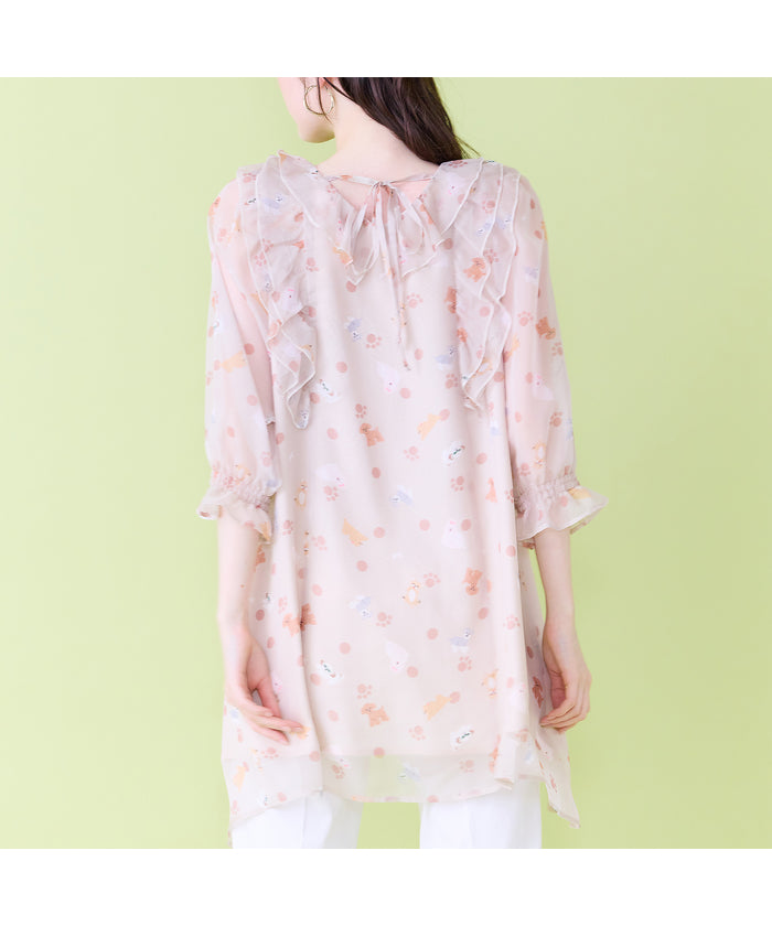 ジョリープッペ Jolly Poupee わんこプリントチュニックブラウス (ベージュ) ベージュ