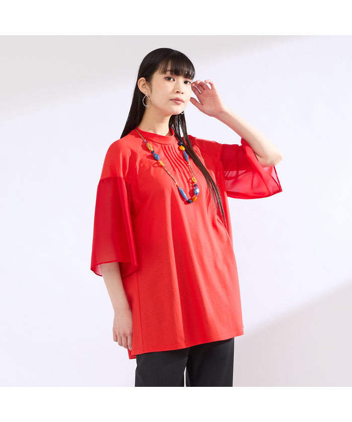 リリアンビューティ Liliane Burty 【M~4L】ウォッシャブル接触冷感配色Tシャツ (バイオレット) バイオレット