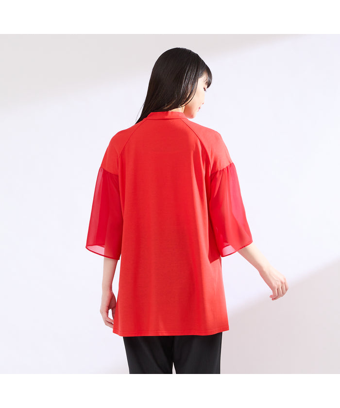 リリアンビューティ Liliane Burty 【M~4L】ウォッシャブル接触冷感配色Tシャツ (バイオレット) バイオレット