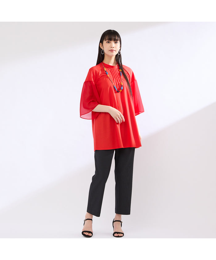 リリアンビューティ Liliane Burty 【M~4L】ウォッシャブル接触冷感配色Tシャツ (バイオレット) バイオレット