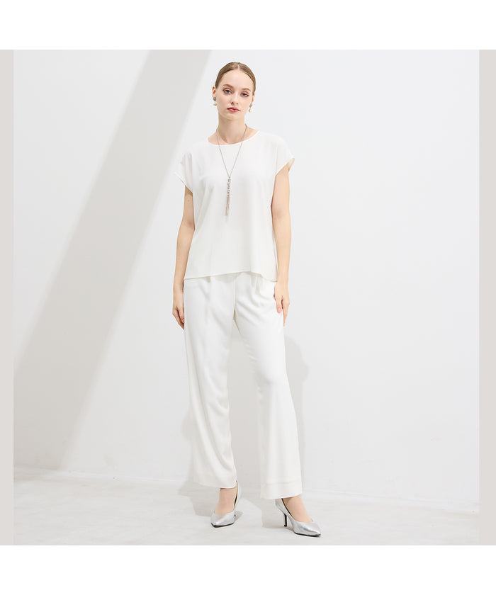 リリアンビューティ Liliane Burty 【WEB先行販売/セットアップ対応】バックサテン梨地フレンチスリーブブラウス (ホワイト) ホワイト