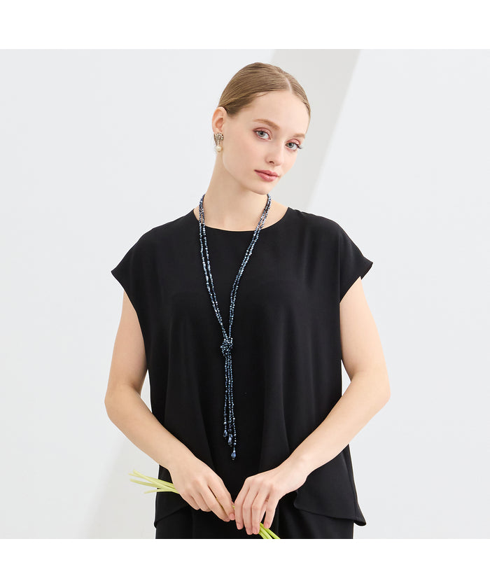 リリアンビューティ Liliane Burty 【WEB先行販売/セットアップ対応】バックサテン梨地フレンチスリーブブラウス (ブラック) ブラック