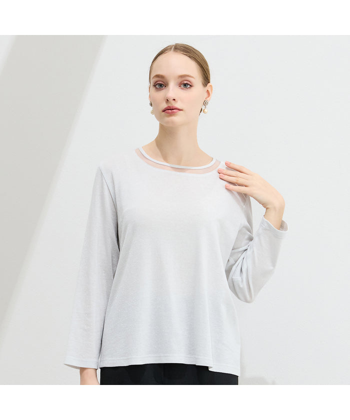 リリアンビューティ Liliane Burty 【M~4L】ラメフライスTシャツ (ブラック) ブラック