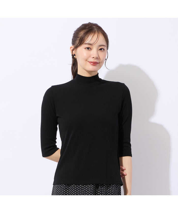 リリアンビューティ エクラ Liliane Burty ECLAT 【洗える・接触冷感】綿100%ハイネック 七分袖Tシャツ (ブラック) ブラック