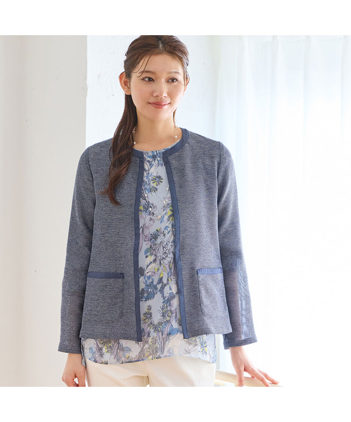 ロブジェ LOBJIE カラミ ノーカラージャケット (ダークブルー) ダークブルー