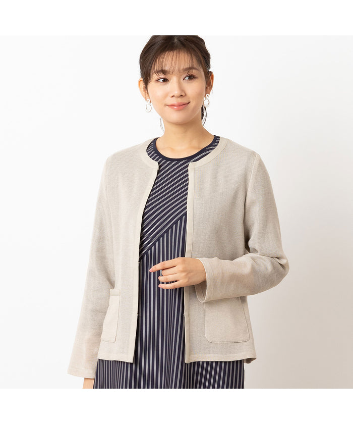 ロブジェ LOBJIE カラミ ノーカラージャケット (ダークブルー) ダークブルー