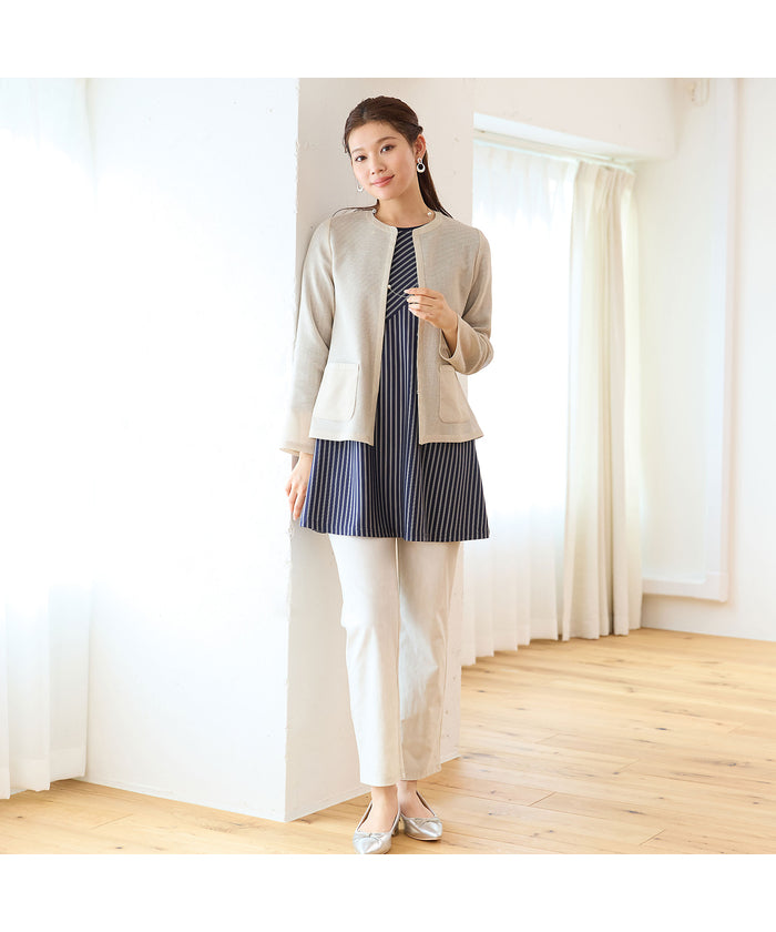 ロブジェ LOBJIE カラミ ノーカラージャケット (ダークブルー) ダークブルー