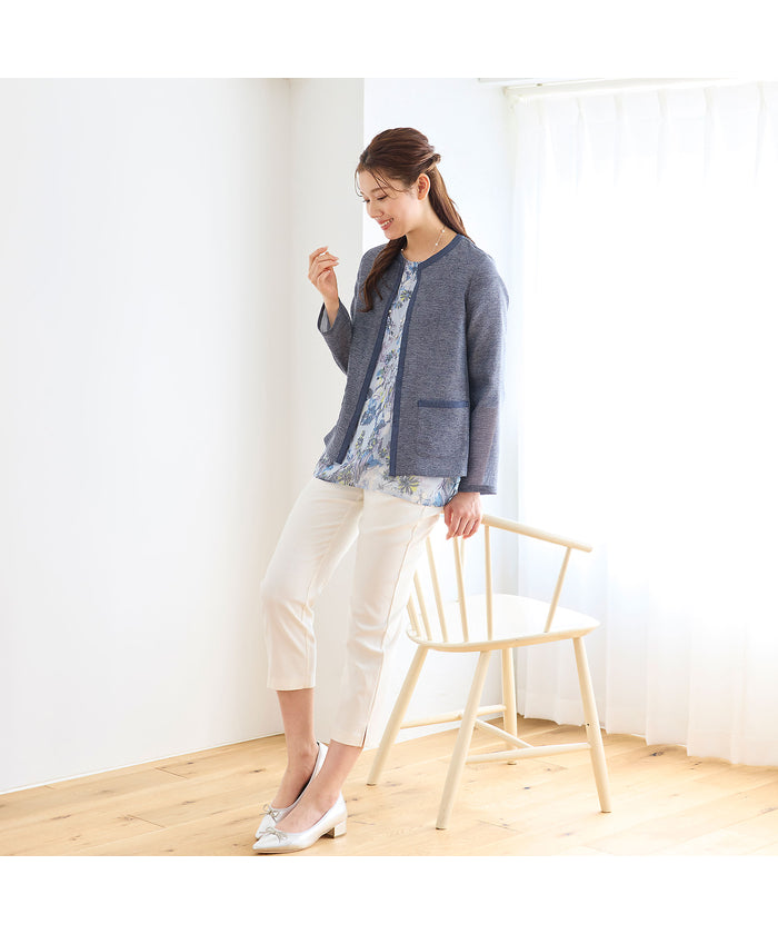 ロブジェ LOBJIE カラミ ノーカラージャケット (ダークブルー) ダークブルー