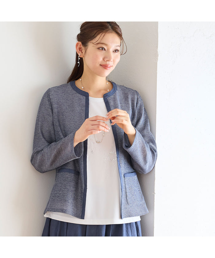 ロブジェ LOBJIE カラミ ノーカラージャケット (ダークブルー) ダークブルー