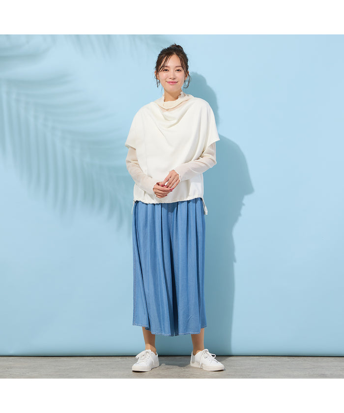 ピサーノ PISANO 【手洗いOK・接触冷感・UVカット】フレンチスリーブ・ドレープジレ (ブラック) ブラック