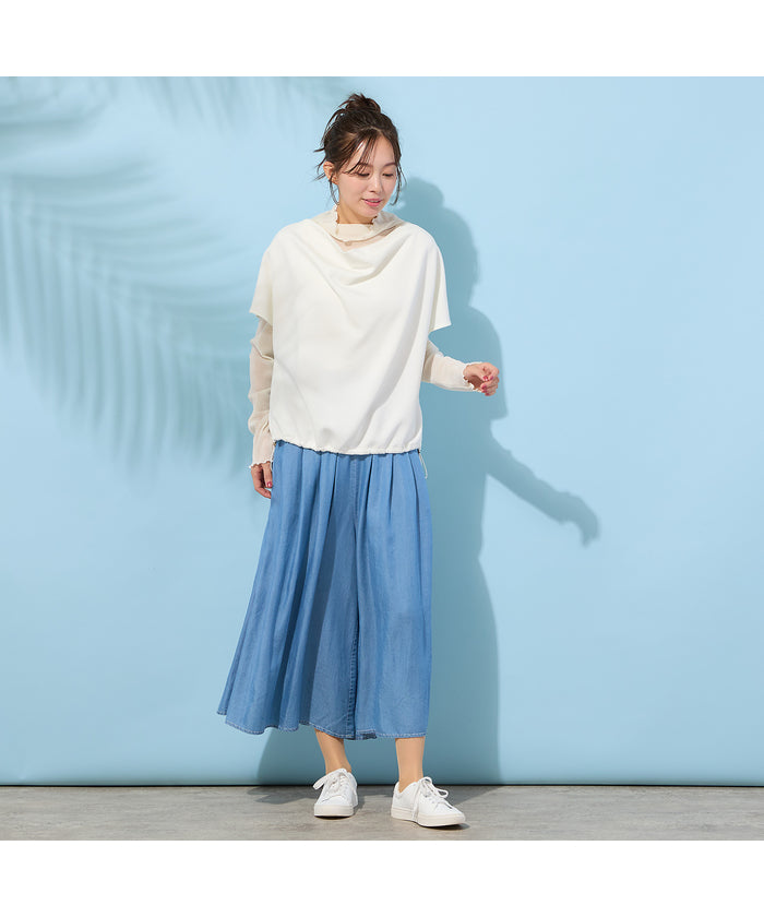 ピサーノ PISANO 【手洗いOK・セットアップ対応】製品洗い・テンセルデニムキュロットパンツ (ライトグレー) ライトグレー