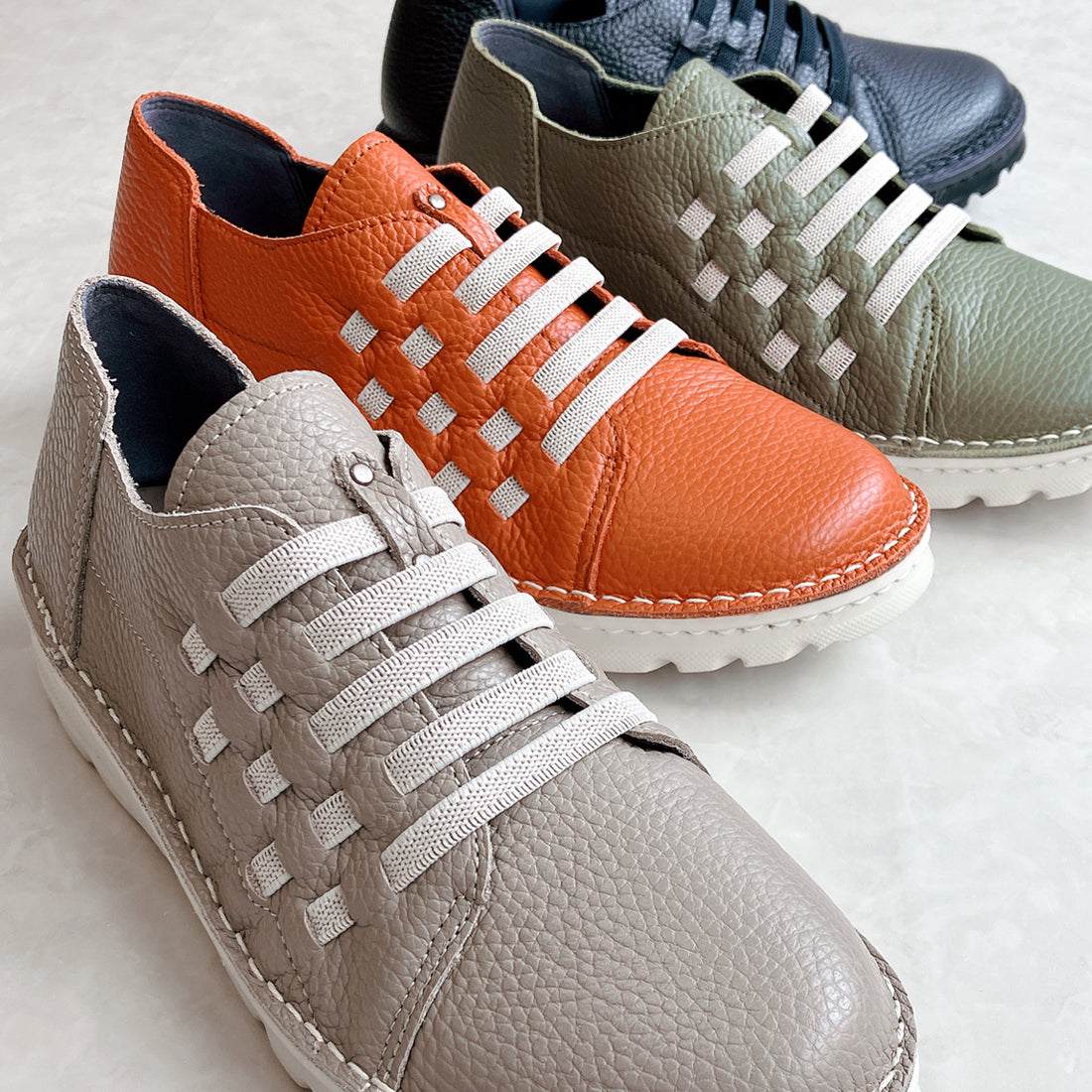 ジェイエス ハートレーベル JS Heartlavel 幅広 ストレッチコードデザイン 軽量レザーシューズ 日本製 (ダークカーキ) ダークカーキ