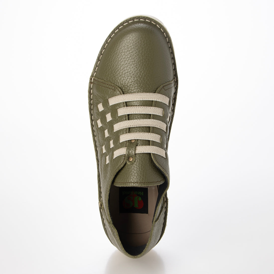 ジェイエス ハートレーベル JS Heartlavel 幅広 ストレッチコードデザイン 軽量レザーシューズ 日本製 (ダークカーキ) ダークカーキ