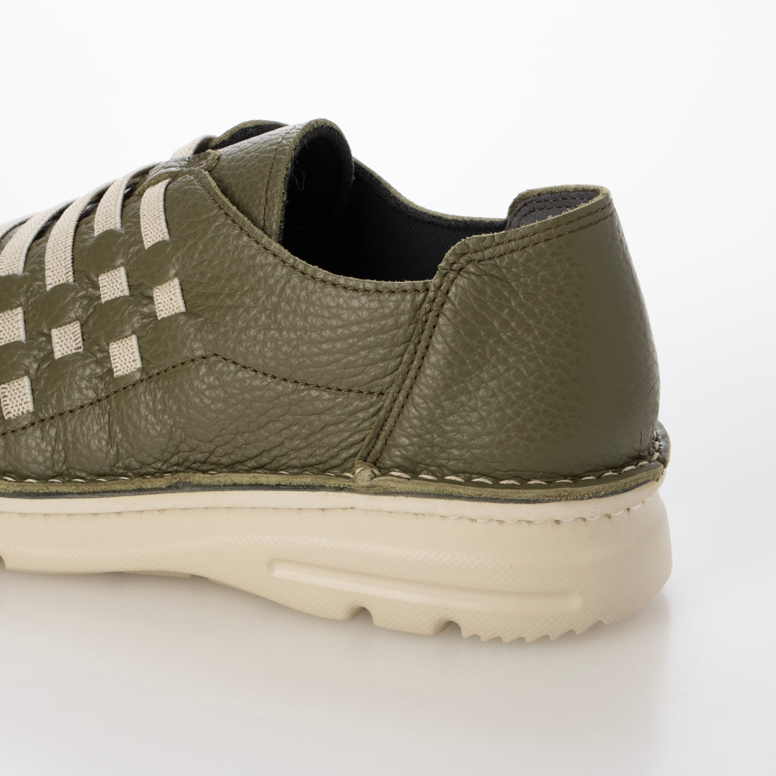 ジェイエス ハートレーベル JS Heartlavel 幅広 ストレッチコードデザイン 軽量レザーシューズ 日本製 (ダークカーキ) ダークカーキ