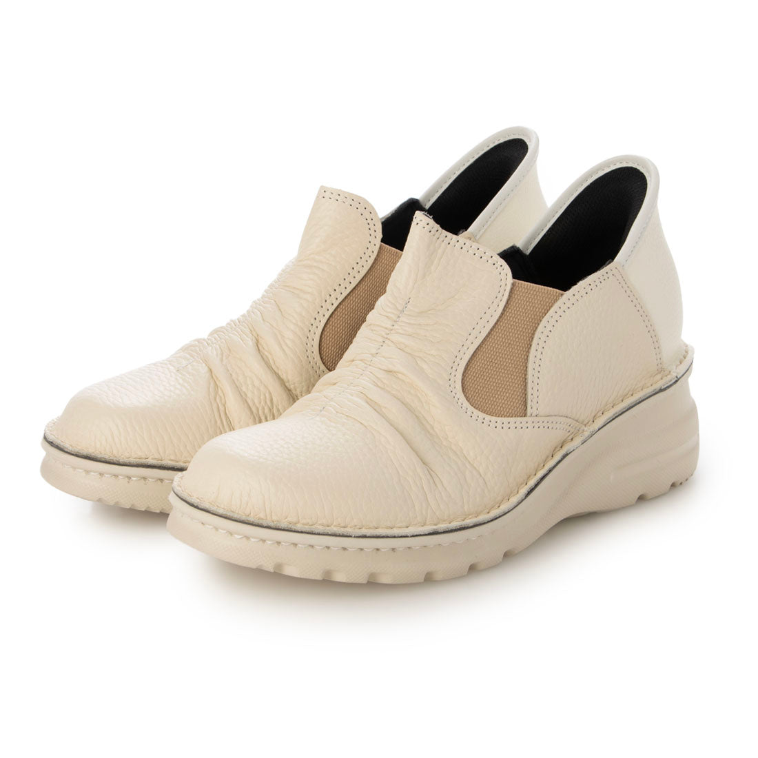 ジェイエス ハートレーベル JS Heartlavel スグ履ける!軽量レザーシャーリング サイドゴアスリッポンシューズ (アイボリー) アイボリー