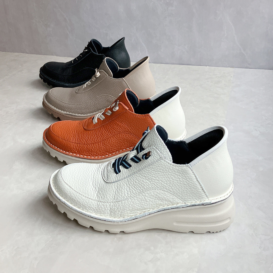 ジェイエス ハートレーベル JS Heartlavel スグ履ける!軽量レザーレースアップ風スリッポンシューズ (ブリック/ホワイト) ブリック/ホワイト