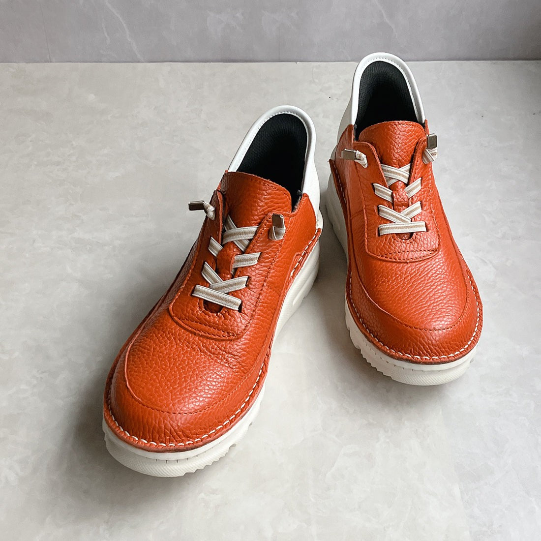 ジェイエス ハートレーベル JS Heartlavel スグ履ける!軽量レザーレースアップ風スリッポンシューズ (ブリック/ホワイト) ブリック/ホワイト