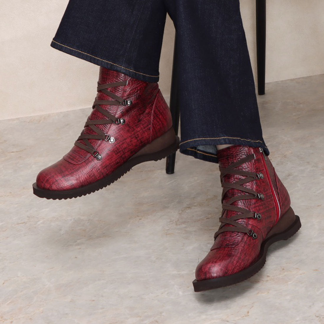 JS Heartlavel Adult Leather Lace-up Ankle Boots