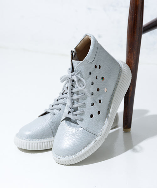 ジェイエス ハートレーベル JS Heartlavel 本革 軽量 ゆったり4E レースアップ ハイカット シューズ,シルバー
