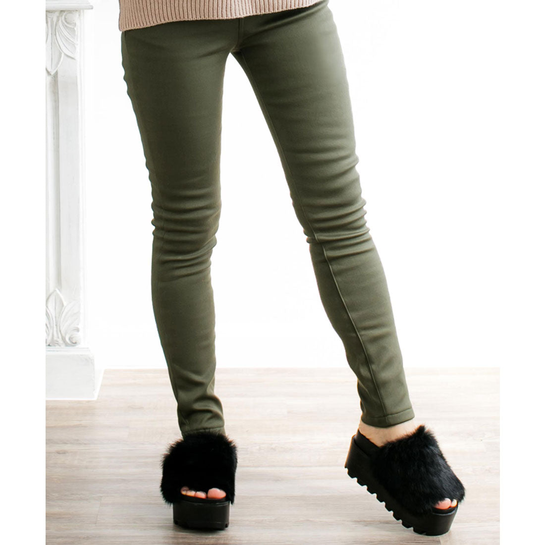 ジュリアブティック JULIA BOUTIQUE 選べる無地&デニム・あったかHEAT極暖裏起毛レギンスパンツ/13327,カーキ