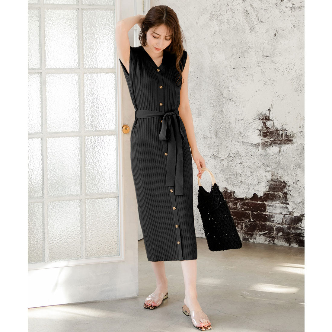 JULIA BOUTIQUE Front button French sleeve knit dress/510695