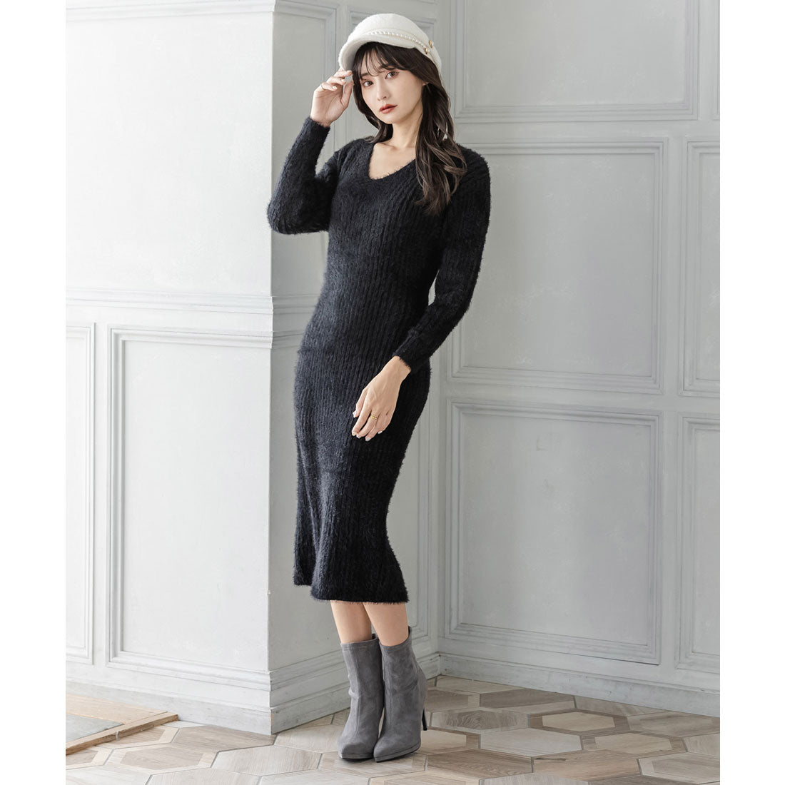 ジュリアブティック JULIA BOUTIQUE ロング丈・シャギータッチタイトニットワンピース/22616