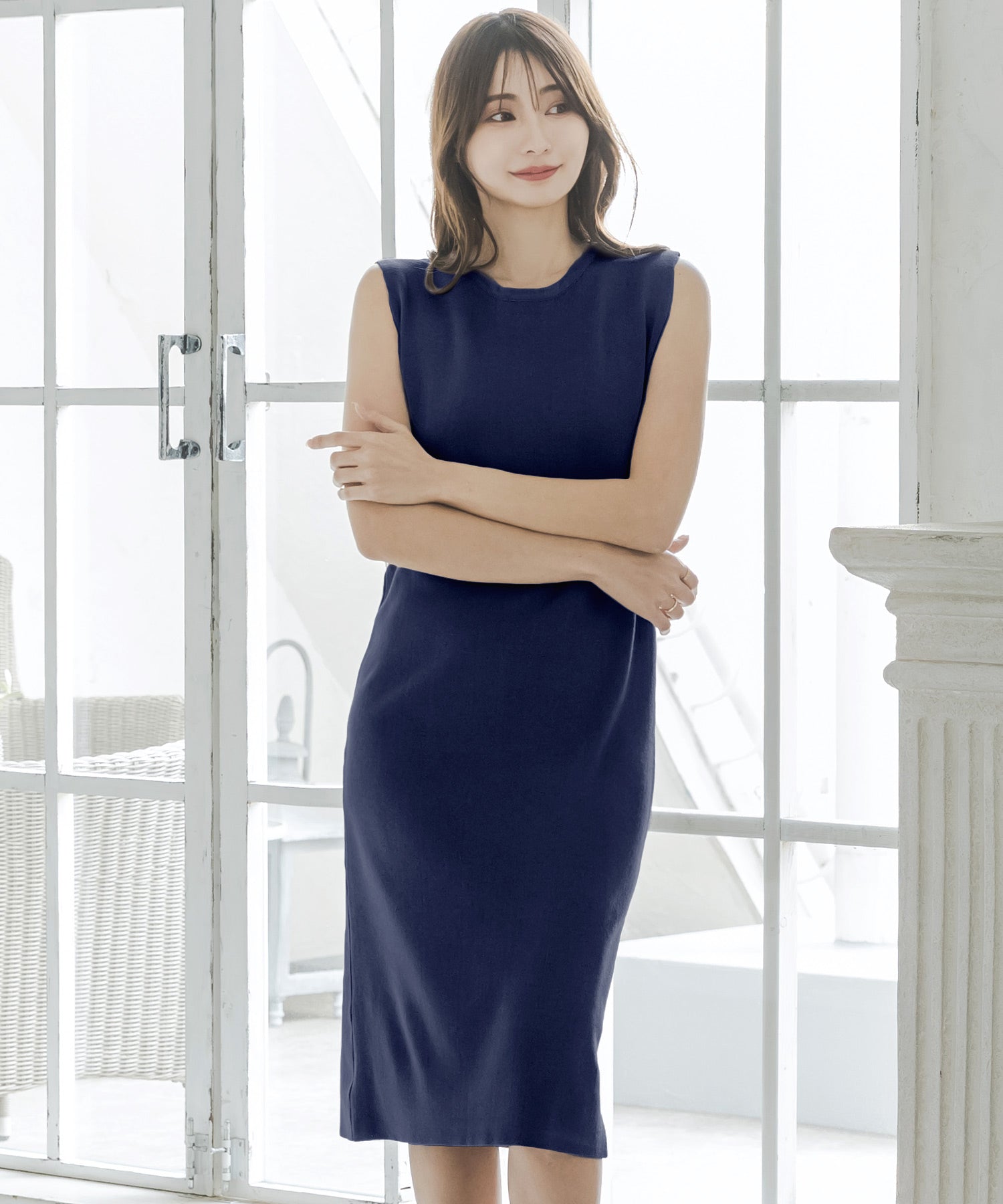 JULIA BOUTIQUE Mid-length straight sleeveless knit dress/23060