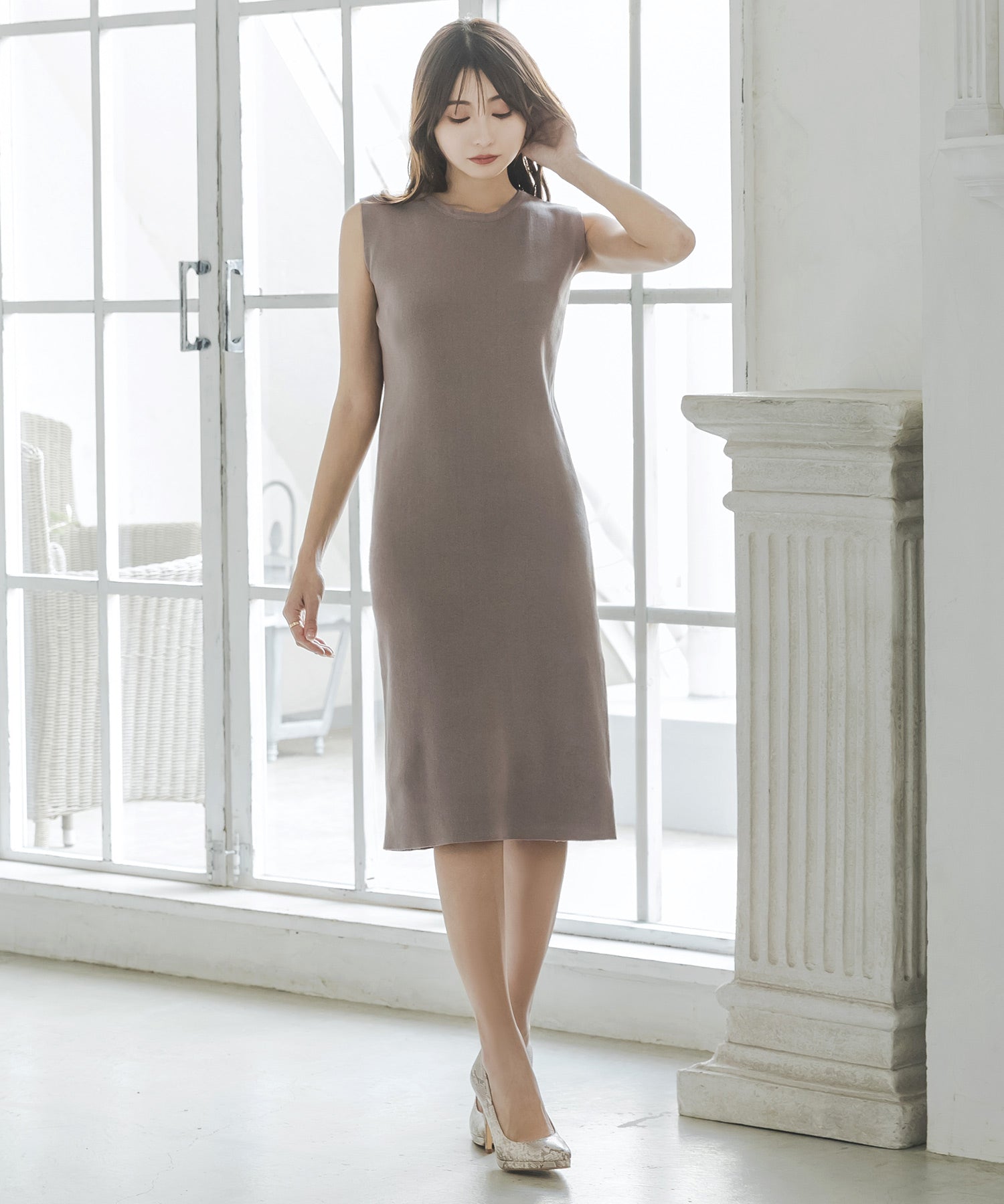 JULIA BOUTIQUE Mid-length straight sleeveless knit dress/23060