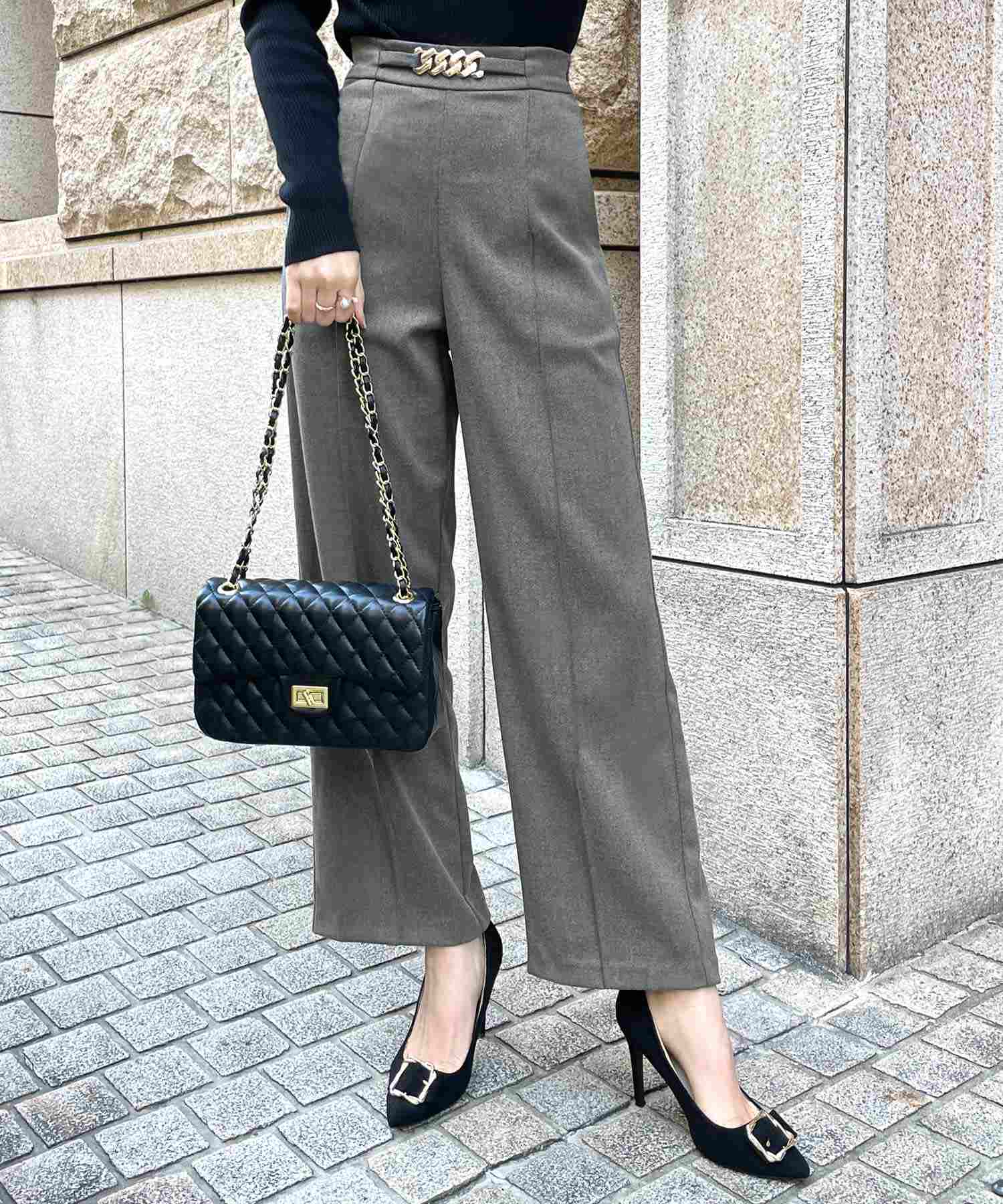 JULIA BOUTIQUE Chain design high waist straight pants/23590
