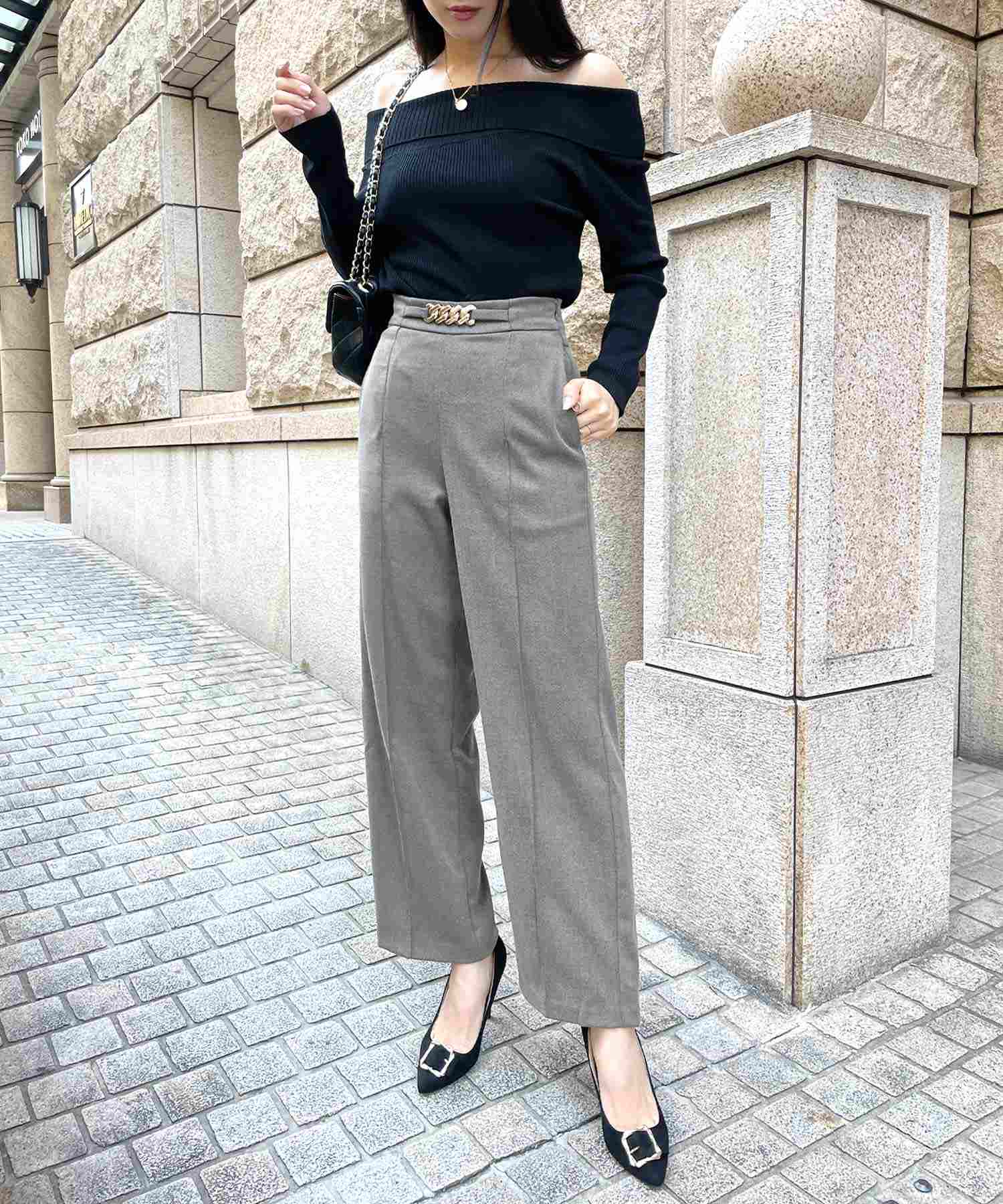 JULIA BOUTIQUE Chain design high waist straight pants/23590