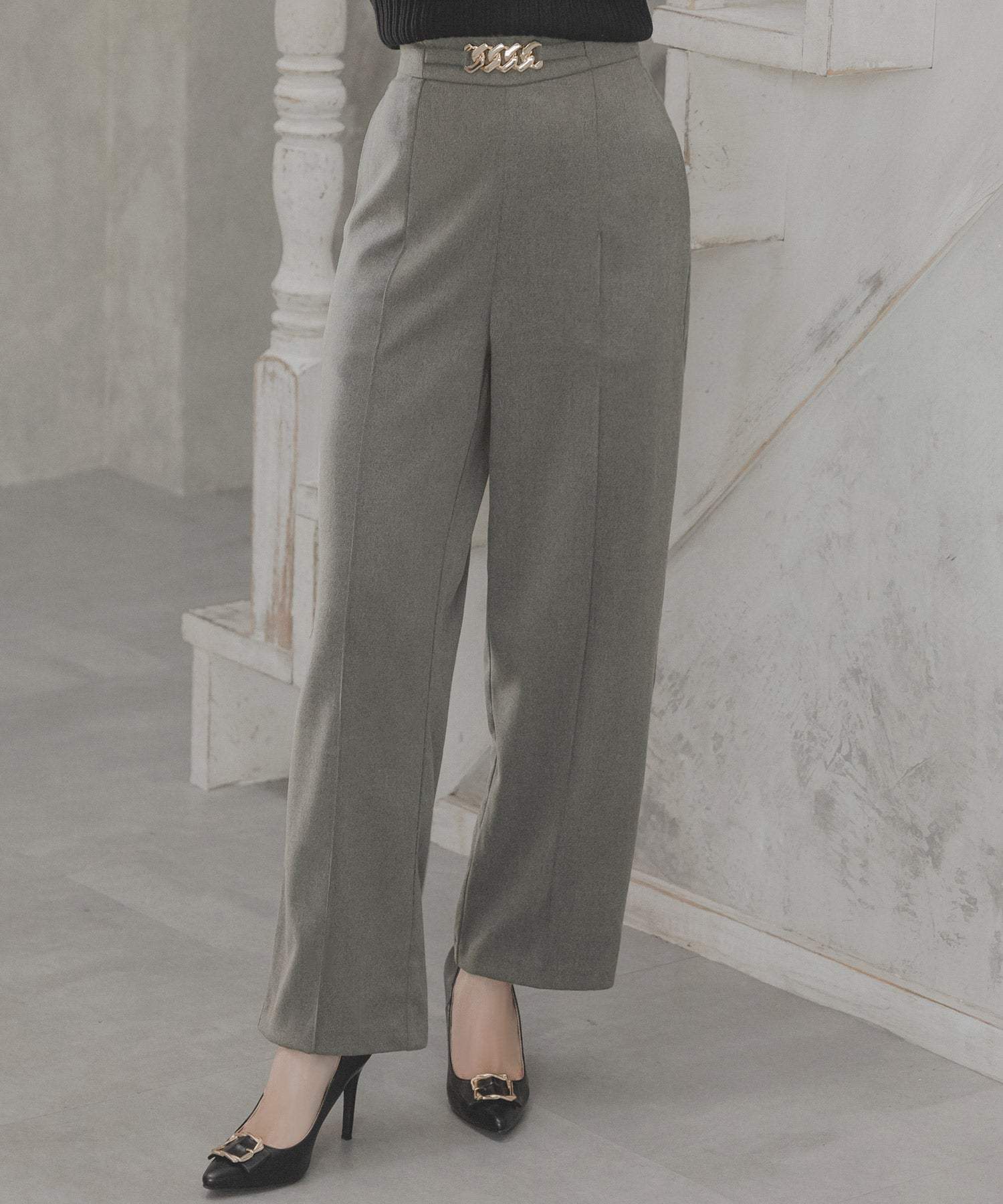 JULIA BOUTIQUE Chain design high waist straight pants/23590