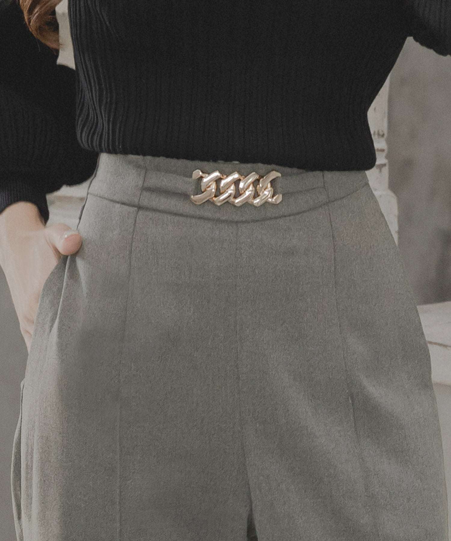 JULIA BOUTIQUE Chain design high waist straight pants/23590