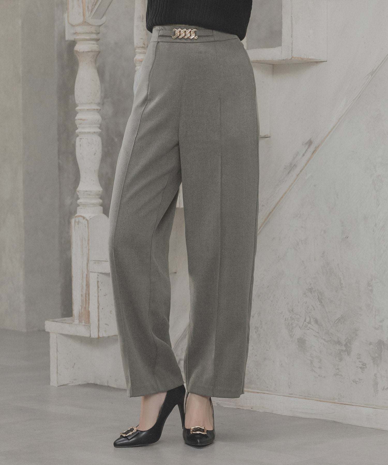 JULIA BOUTIQUE Chain design high waist straight pants/23590