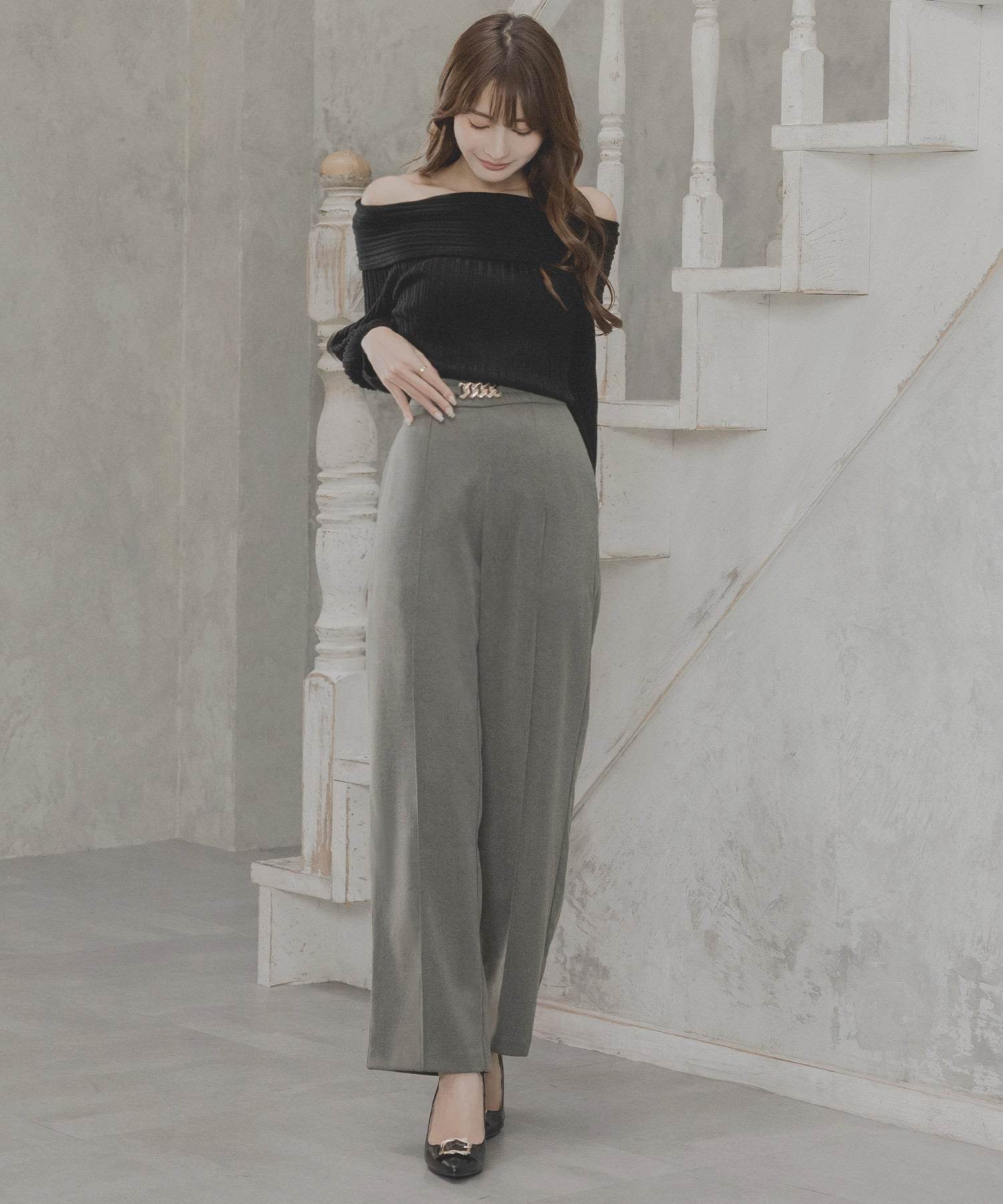 JULIA BOUTIQUE Chain design high waist straight pants/23590