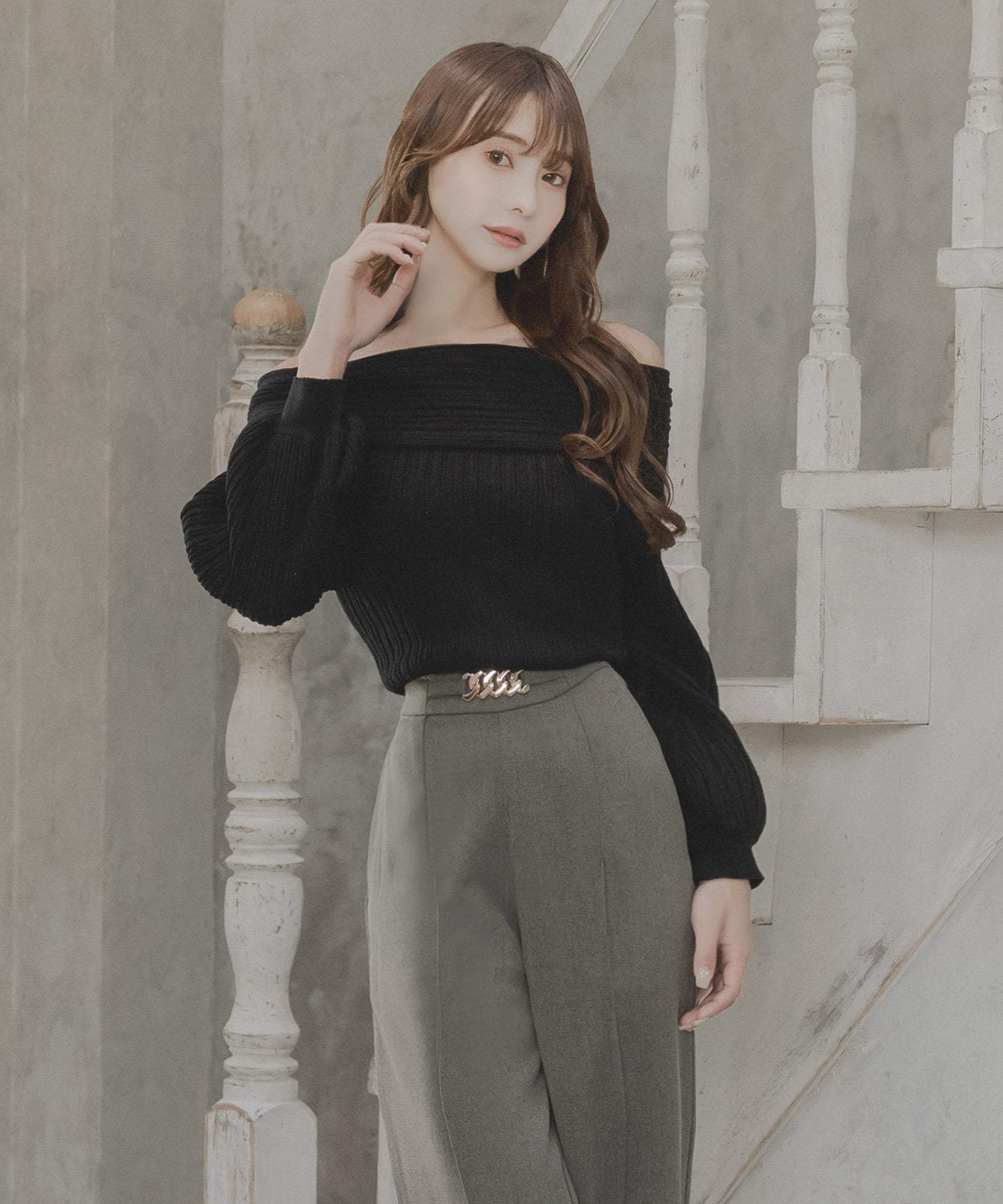 JULIA BOUTIQUE Chain design high waist straight pants/23590