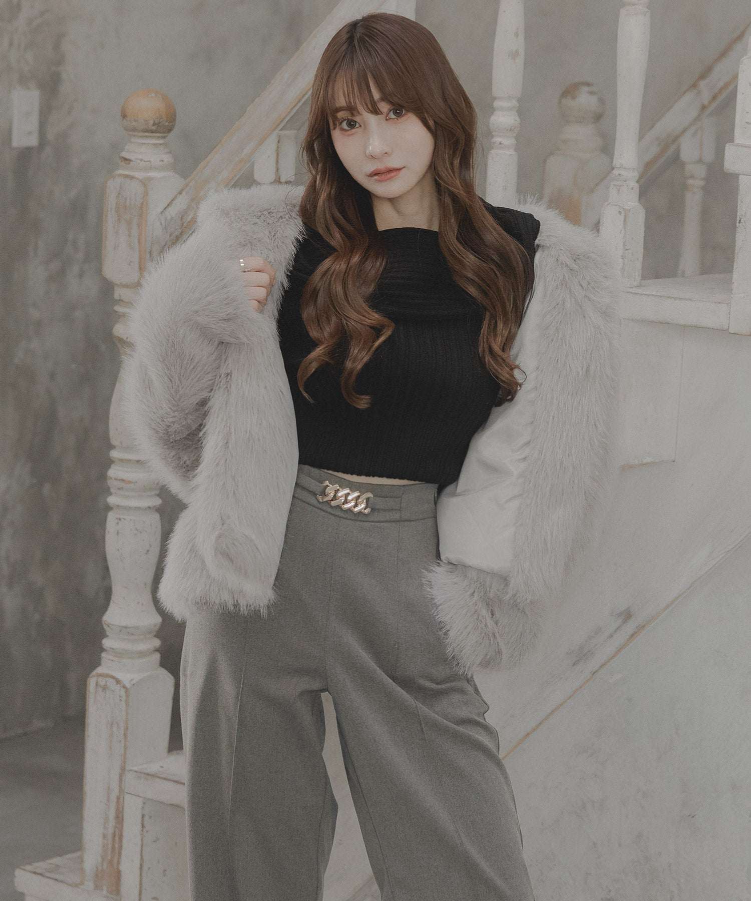 JULIA BOUTIQUE Chain design high waist straight pants/23590