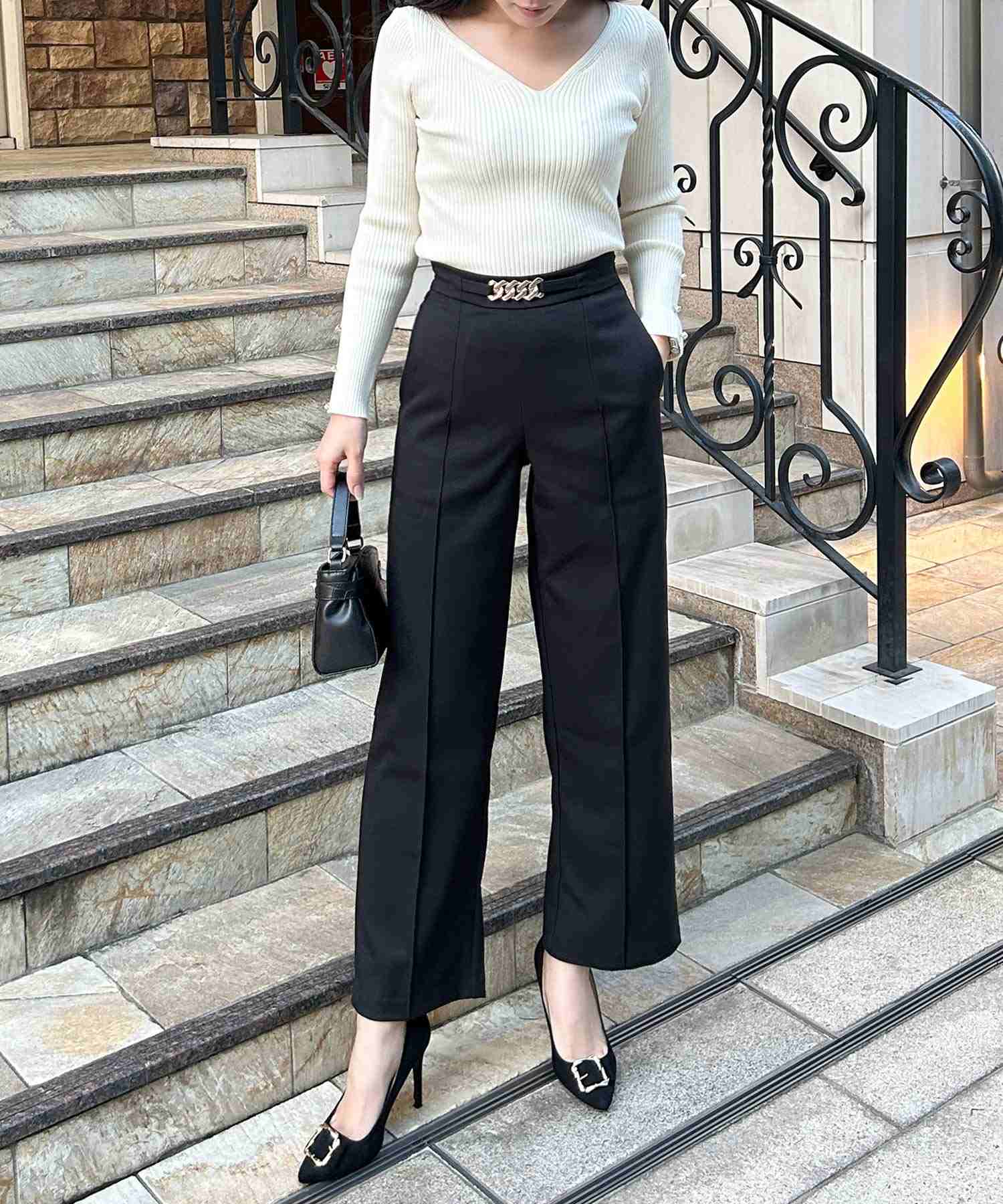JULIA BOUTIQUE Chain design high waist straight pants/23590