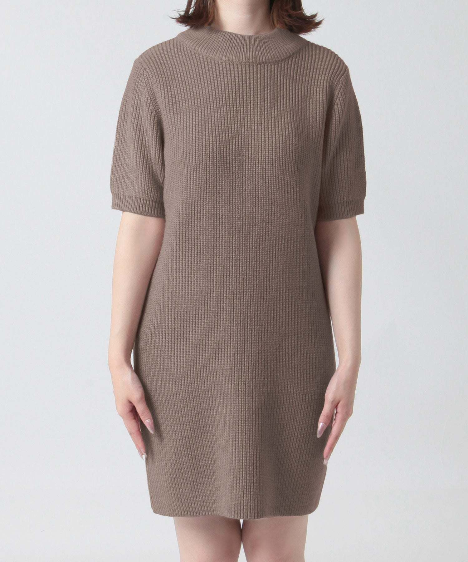 JULIA BOUTIQUE 高領短袖針織連身裙【24536迷你緊身素色女款黑黑灰白白藍】