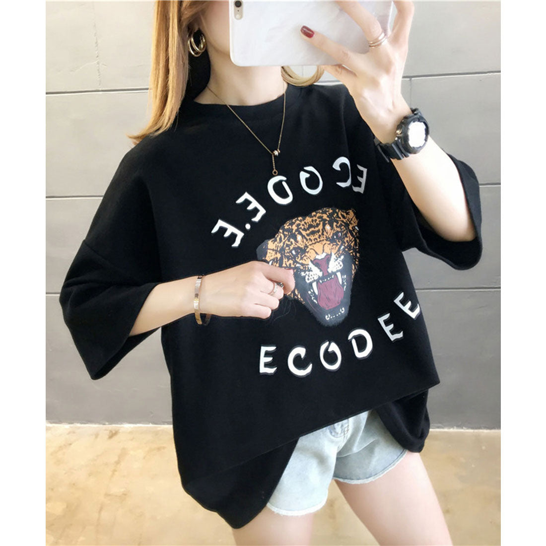 Junoah JUNOAH Printed Big T-shirt Korean Fashion Spring Summer Autumn Korea Tops Short Sleeve Spring Clothes Summer Clothes