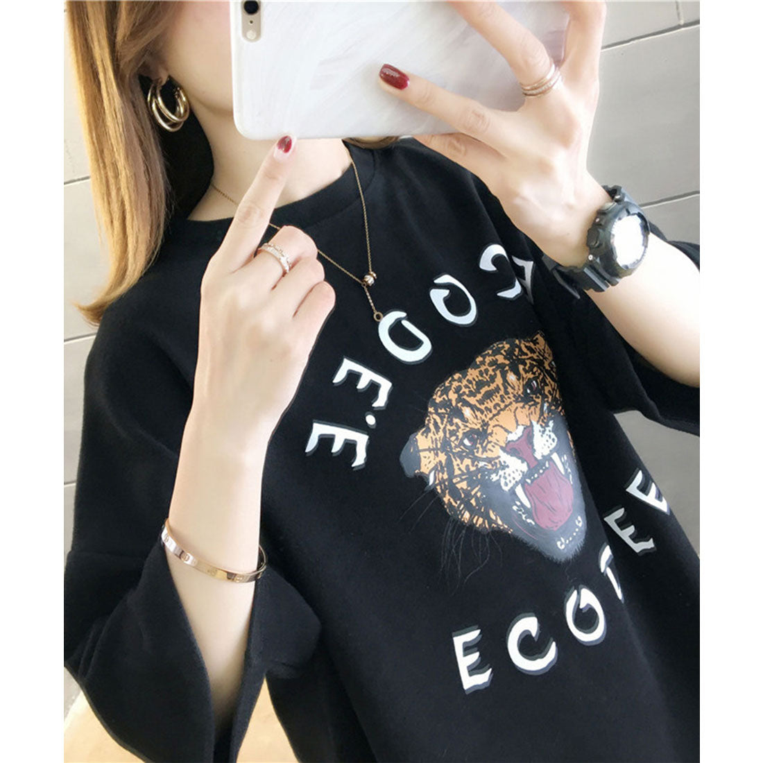 Junoah JUNOAH Printed Big T-shirt Korean Fashion Spring Summer Autumn Korea Tops Short Sleeve Spring Clothes Summer Clothes