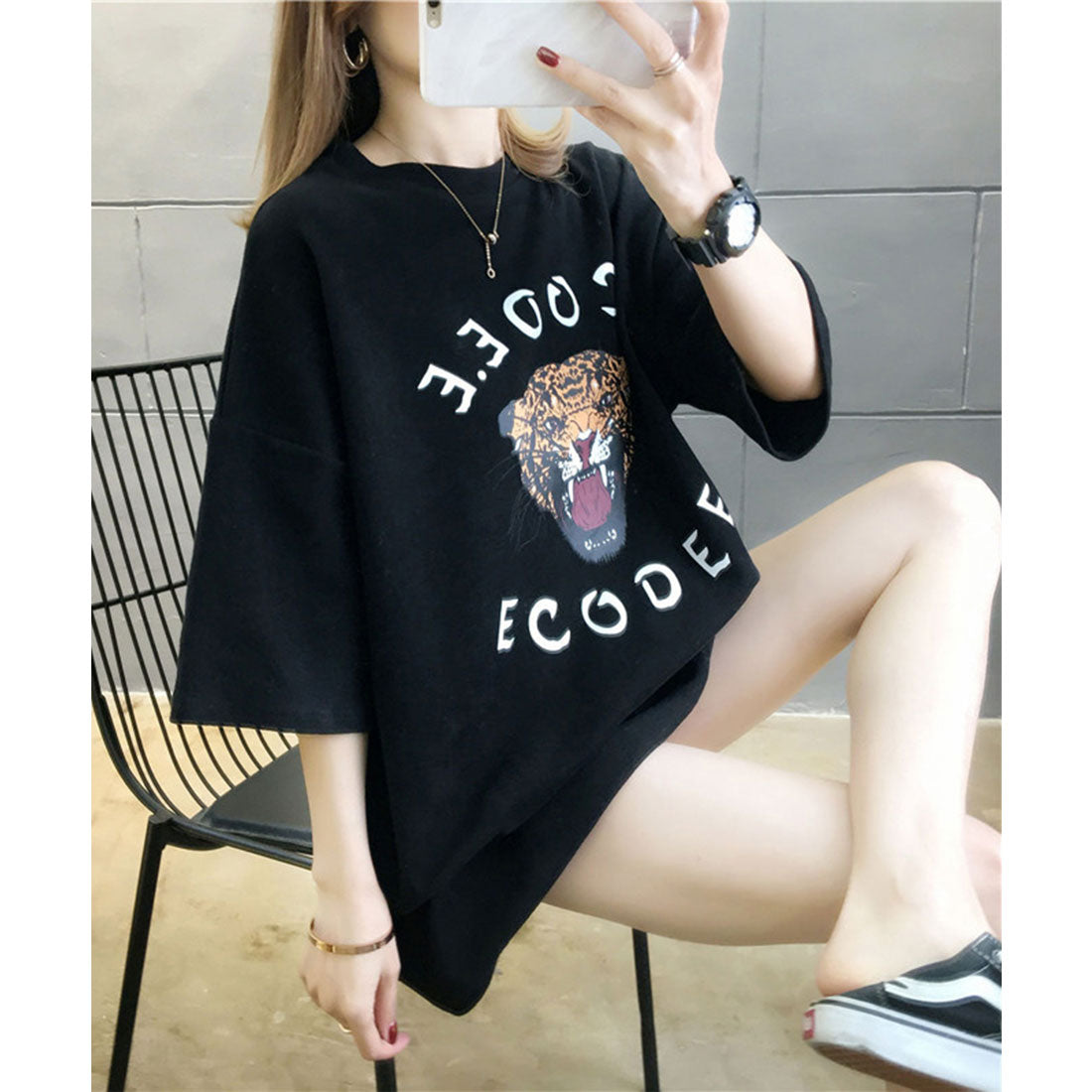 Junoah JUNOAH Printed Big T-shirt Korean Fashion Spring Summer Autumn Korea Tops Short Sleeve Spring Clothes Summer Clothes