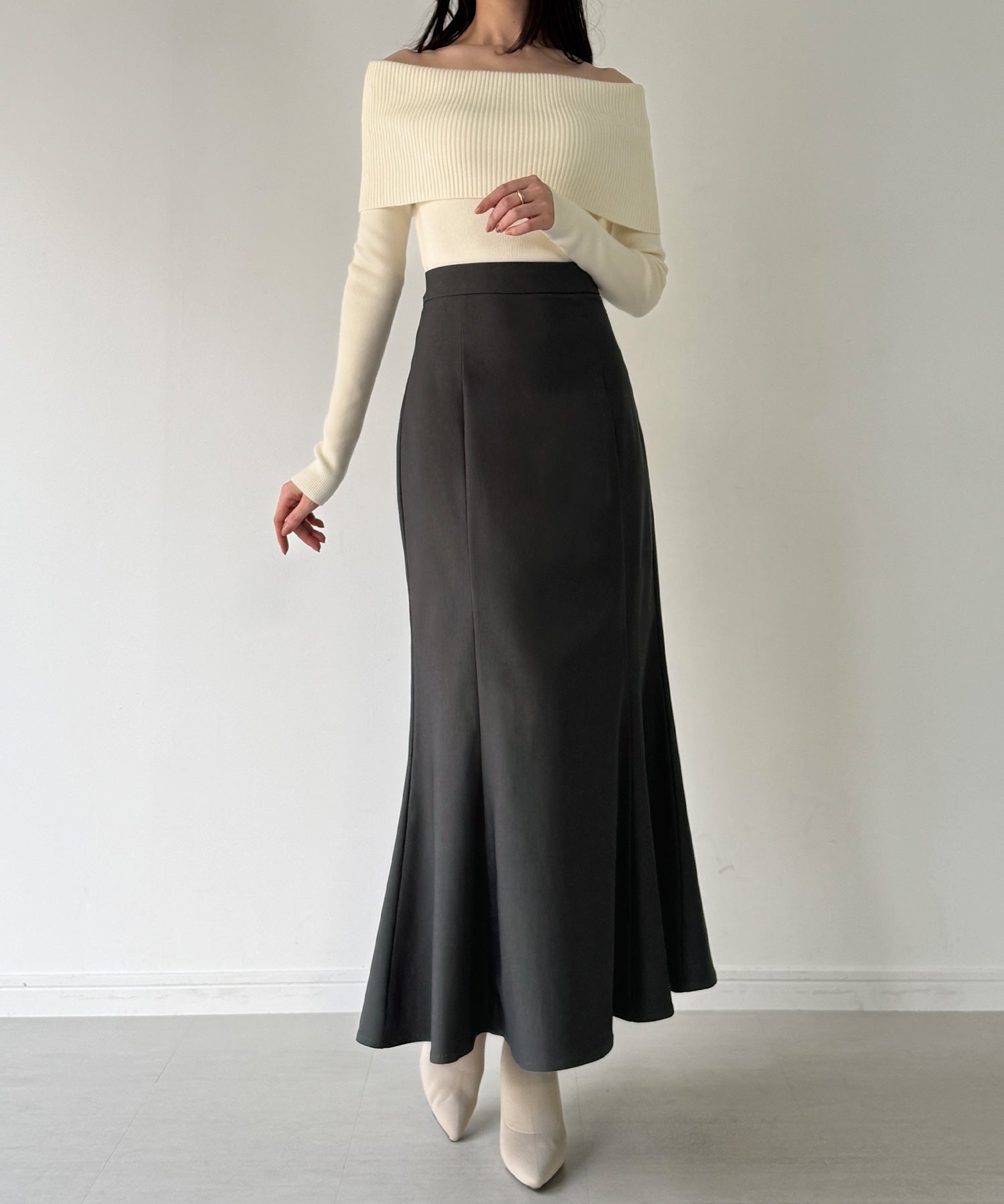 ジュノア JUNOAH バックリボンマーメイドスカート(裏地無し) (ダークグレー) ダークグレー